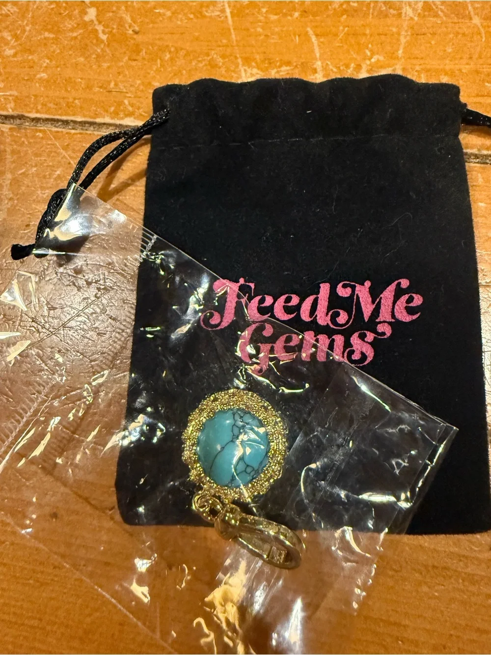 Feed Me Gems Gold Texas Turquoise Pendant Charm for your favorite jewelry - NEW